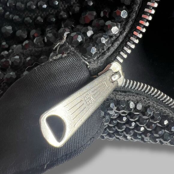 Vintage 60s Roger Van S Black Beaded Shoulder Bag Evening Purse Chunky Zipper - Picture 7 of 10